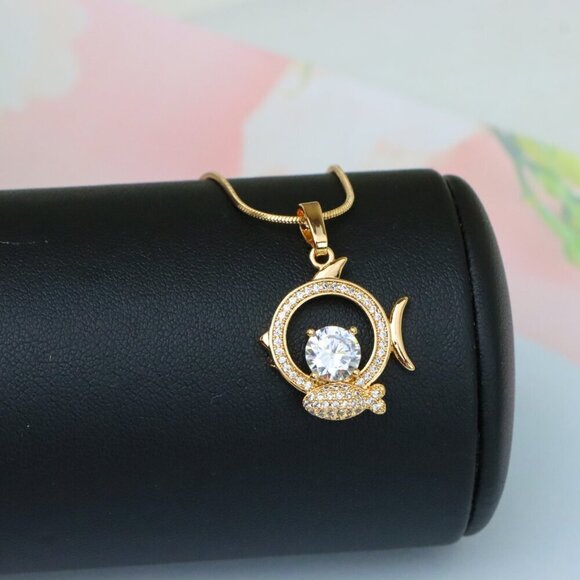 "Rose Gold Pisces Pendant with CZ Accents in Zodiac Fish Design, XPPT1550 - Picture 10 of 10